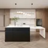 Modern 205 - 285 cm Extendable Wood Kitchen Island with Storage, Black & White – Engineered Wood