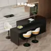 Modern 205 - 270 cm Extendable Matte Sintered Stone Kitchen Island with Storage, Black