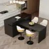 Modern 205 - 270 cm Extendable Matte Sintered Stone Kitchen Island with Storage, Black