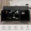 Modern 205 - 270 cm Extendable Matte Sintered Stone Kitchen Island with Storage, Black