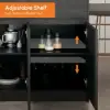 Modern 205 - 270 cm Extendable Matte Sintered Stone Kitchen Island with Storage, Black