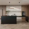 Modern 205 - 270 cm Extendable Matte Sintered Stone Kitchen Island with Storage, Black