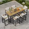 Tevara Teak Outdoor Bar Setting with Dark Grey Frame & Warm White Cushions