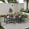 Tevara Teak Outdoor Bar Setting with Dark Grey Frame & Warm White Cushions