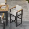 Tevara Teak Outdoor Bar Setting with Dark Grey Frame & Warm White Cushions