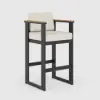Tevara Teak Outdoor Bar Setting with Dark Grey Frame & Warm White Cushions