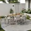 Tevara Teak Outdoor Bar Setting with Sand-Toned Frame & Warm White Cushions