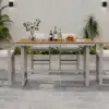 Tevara Teak Outdoor Bar Setting with Sand-Toned Frame & Warm White Cushions