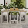 Tevara Teak Outdoor Bar Setting with Sand-Toned Frame & Warm White Cushions