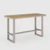 Tevara Teak Outdoor Bar Setting with Sand-Toned Frame & Warm White Cushions