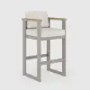 Tevara Teak Outdoor Bar Setting with Sand-Toned Frame & Warm White Cushions