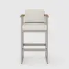 Tevara Teak Outdoor Bar Setting with Sand-Toned Frame & Warm White Cushions