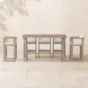 Tevara Teak Outdoor Bar Setting with Sand-Toned Frame & Warm White Cushions