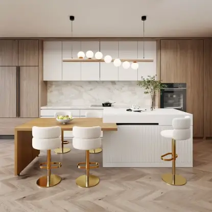 Picture of Modern 205 - 285 cm Extendable Wood Kitchen Island with Storage, Natural & White – AUD-H2607