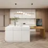 Modern 205 - 285 cm Extendable Wood Kitchen Island with Storage, Natural & White – AUD-H2607
