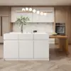 Modern 205 - 285 cm Extendable Wood Kitchen Island with Storage, Natural & White – AUD-H2607
