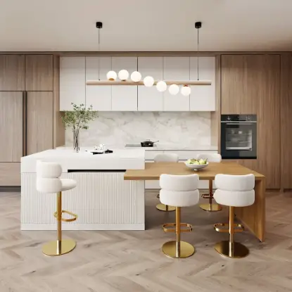 Picture of Modern 205 - 285 cm Extendable Wood Kitchen Island with Storage, Natural & White – AUD-H2608