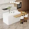 Modern 205 - 285 cm Extendable Wood Kitchen Island with Storage, Natural & White – AUD-H2608