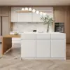 Modern 205 - 285 cm Extendable Wood Kitchen Island with Storage, Natural & White – AUD-H2608
