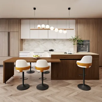 205 - 270 cm Extendable Matte Sintered Stone Kitchen Island with Storage, Walnut