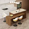 205 - 270 cm Extendable Matte Sintered Stone Kitchen Island with Storage, Walnut