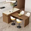 205 - 270 cm Extendable Matte Sintered Stone Kitchen Island with Storage, Walnut