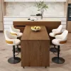 205 - 270 cm Extendable Matte Sintered Stone Kitchen Island with Storage, Walnut