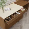 205 - 270 cm Extendable Matte Sintered Stone Kitchen Island with Storage, Walnut
