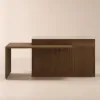 205 - 270 cm Extendable Matte Sintered Stone Kitchen Island with Storage, Walnut