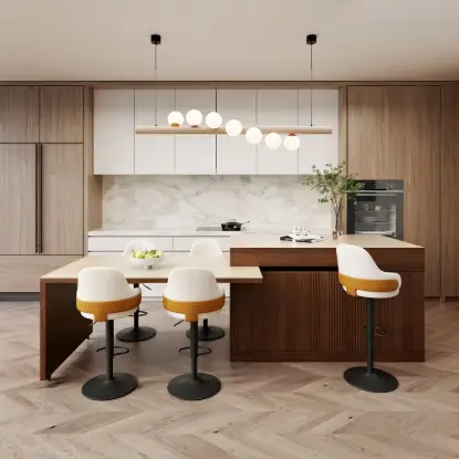 Picture of Modern 205 - 285 cm Extendable Matte Sintered Stone Kitchen Island with Storage, Walnut