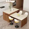 Modern 205 - 285 cm Extendable Matte Sintered Stone Kitchen Island with Storage, Walnut