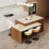 Modern 205 - 285 cm Extendable Matte Sintered Stone Kitchen Island with Storage, Walnut
