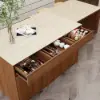 Modern 205 - 285 cm Extendable Matte Sintered Stone Kitchen Island with Storage, Walnut