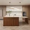Modern 205 - 285 cm Extendable Matte Sintered Stone Kitchen Island with Storage, Walnut