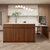 Modern 205 - 285 cm Extendable Matte Sintered Stone Kitchen Island with Storage, Walnut