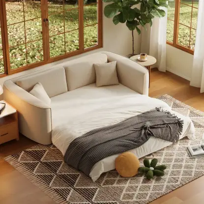 Picture of 80" Queen 3-Seater Chenille Fold-Down Sleeper Sofa with Removable Cover