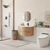 35" Floating Single Curved Bathroom Vanity with Sink & Storage, Set of 2 – Natural – AUD-H2614