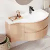 35" Floating Single Curved Bathroom Vanity with Sink & Storage, Set of 2 – Natural – AUD-H2614
