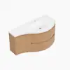 35" Floating Single Curved Bathroom Vanity with Sink & Storage, Set of 2 – Natural – AUD-H2614