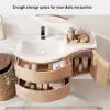 Picture of 35" Floating Single Curved Bathroom Vanity with Sink & Storage, Set of 2 – Natural – AUD-H2615