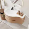 Picture of 35" Floating Single Curved Bathroom Vanity with Sink & Storage, Set of 2 – Natural – AUD-H2615