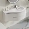 35" Floating Single Curved Bathroom Vanity with Sink & Storage, Set of 2 – White