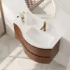 35" Floating Single Curved Bathroom Vanity with Sink & Storage, Set of 2 – Walnut