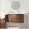35" Floating Single Curved Bathroom Vanity with Sink & Storage, Set of 2 – Walnut
