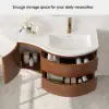35" Floating Single Curved Bathroom Vanity with Sink & Storage, Set of 2 – Walnut