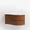35" Floating Single Curved Bathroom Vanity with Sink & Storage, Set of 2 – Walnut