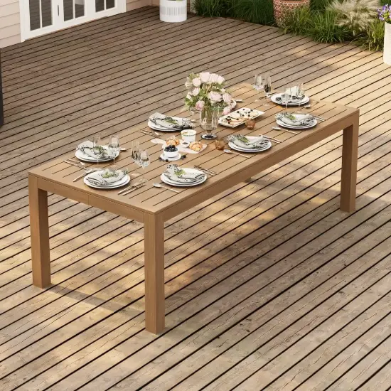 Wevara 220 cm Walnut-Finished Aluminium Slatted Outdoor Dining Table