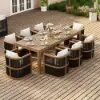 Wevara 220 cm Walnut-Finished Aluminium Slatted Outdoor Dining Table