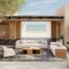 Resaro Teak Wood Deep-Seat 2-Seater Outdoor Sofa Warm White