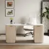 Modern Wash White Rectangle Desk & Reclining Leather Office Desk Chair (63.8")